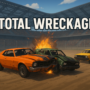 Explosive demolition derby scene from the game Total Wreckage featuring crashing cars in a packed arena.