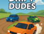 Colorful drift cars racing on a dirt track in the arcade game Drift Dudes.