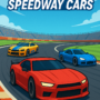 Three high-speed race cars competing on a curved track in the game Dangerous Speedway Cars, showcasing intense racing action and US-style speedway.