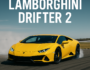 Yellow Lamborghini drifting on a racetrack in Lamborghini Drifter 2 game, showcasing high-speed racing action.