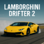 Yellow Lamborghini drifting on a racetrack in Lamborghini Drifter 2 game, showcasing high-speed racing action.