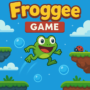 Dynamic 2D illustration of Froggee GAME featuring a leaping green frog in a vibrant, cartoon-style platformer, perfect for a frog game adventure.