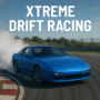Blue sports car drifting on a racetrack in Xtreme DRIFT Racing, creating smoke during a high-speed corner.