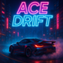Futuristic sports car drifting at night through neon-lit city streets, showcasing urban racing and high-speed drift action in a retro cyberpunk style.