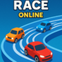 Drifty Race Online 2D digital illustration showcasing vibrant cartoonish cars drifting on a winding track, highlighting thrilling mobile racing game action.