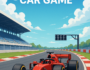Red Formula 1 car speeding on a professional race track in a Formula Racing Games Car Game setting, with grandstands and bright skies in the background.