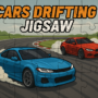 Two drift cars racing on a puzzle track in Cars Drifting Jigsaw game, showcasing dynamic drifting action and jigsaw puzzle design.