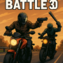 Biker Battle 3D motorbike combat scene with armed bikers racing under a sunset sky