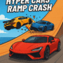 High-speed hyper cars crash mid-air on an extreme stunt ramp with colorful sports cars in action.