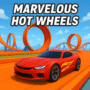 Red Hot Wheels car racing on a looped orange track in Marvelous Hot Wheels game under a blue sky.