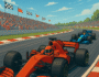 GT Formula Championship video game cover art showing a red formula racing car leading two blue cars around a sunlit racetrack, with cheering crowds waving checkered flags under a bright blue sky.
