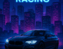 High-speed sports car racing through a neon-lit futuristic city at night – concept art for Night City Racing video game