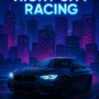 High-speed sports car racing through a neon-lit futuristic city at night – concept art for Night City Racing video game