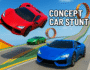Futuristic sports cars performing stunts on high-speed 3D stunt tracks in Concept Car Stunt game.