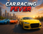 High-speed sports cars racing on a city highway at sunset, featuring intense motion blur and dynamic lighting – Car Racing Fever game concept.