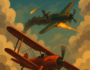 Intense aerial dogfight featuring vintage WWII planes soaring through the sky in the action-packed game 'Fast and Wild in the Sky.