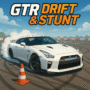 GTR Drift & Stunt high‑speed sports car drifting through a neon‑lit urban circuit with tire smoke billowing