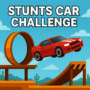Red stunt car jumps through a loop ramp in Stunts Car Challenge, showcasing thrilling stunt driving gameplay.