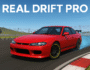 Red sports car drifting on a racing track in Real Drift Pro with tire smoke and sharp cornering action.