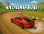 Red sports car drifting around a sharp curve on a mountain dirt track in Hill Drift 3D, a 3D racing game set in scenic hills.
