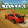 Red sports car drifting around a sharp curve on a mountain dirt track in Hill Drift 3D, a 3D racing game set in scenic hills.