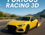 Yellow sports car speeding on highway in Furious Racing 3D with nitro flames and mountain background