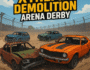 Action-packed demolition derby in a dirt arena with wrecked cars crashing during Xtreme Demolition Arena Derby.