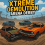 Action-packed demolition derby in a dirt arena with wrecked cars crashing during Xtreme Demolition Arena Derby.