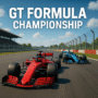 Digital illustration of two high-speed formula race cars on a sunlit racetrack with the bold title ‘GT Formula Championship’ overlay