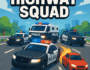 High-speed police car chase on highway in cartoon-style video game illustration for Highway Squad