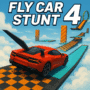 Red sports car with black wings soaring over a floating checkered stunt track above the clouds in the Fly Car Stunt 4 game