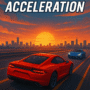 Red sports car racing on a highway at sunset with city skyline in the background from the Maximum Acceleration racing game