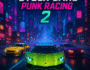 Futuristic cyberpunk racing game scene with neon-lit city and high-speed sports cars from Cyber Cars Punk Racing 2