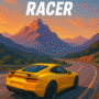 Yellow sports car racing on a mountain highway during sunset in the Pinnacle Racer video game.