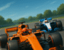 GT Formula Championship high-speed Formula 1 racing game screenshot featuring two sleek F1 cars blazing around a realistic racetrack under a clear blue sky with dynamic motion blur.
