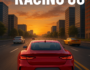 High-speed car racing game featuring a red sports car on a city highway at sunset, with dynamic motion effects and turbo speed action.