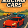 A dynamic 2D digital illustration of an arcade racing game cover titled 