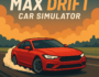 A high-speed drift racing game scene from Max Drift Car Simulator, featuring a red sports car drifting on an asphalt road with smoke effects.