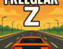 Freegear Z racing game artwork featuring a high-speed sports car on the highway with a retro sunset background.