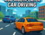Rod Multiplayer Car Driving game visual featuring two cars racing through a modern city street in an online driving simulator.