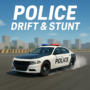 Dynamic promotional image for Police Drift & Stunt featuring a sleek police car executing a daring drift with billowing smoke against a vibrant urban skyline.