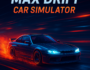 A dynamic neon-lit urban scene showcasing a sleek blue sports car performing a high-speed drift with vibrant red-orange smoke, perfectly capturing the energy of Max Drift Car Simulator.