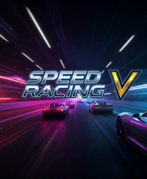 High-speed car racing game Speed Racing V in a futuristic neon tunnel.