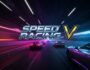 High-speed car racing game Speed Racing V in a futuristic neon tunnel.