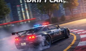 Police car drifting game, high-speed chase, city at night, car racing, action game
