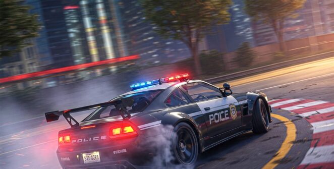 Police car drifting game, high-speed chase, city at night, car racing, action game