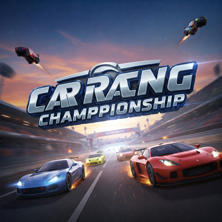 High-octane car racing championship with sleek vehicles on a dynamic track. Fast-paced auto racing game featuring realistic graphics and intense competition. Championship racing action, showcasing speed, precision, and thrilling motorsports.