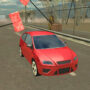 Stunt car flying over a ramp during a high-speed escape in Stunt Car Escape Drive game