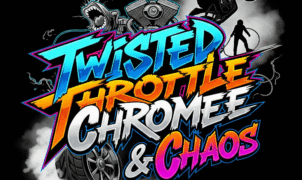 Crazy Motorcycle game art featuring bold, graffiti-style title, dynamic rider stunt, and vibrant neon colors for high-octane racing gameplay.
