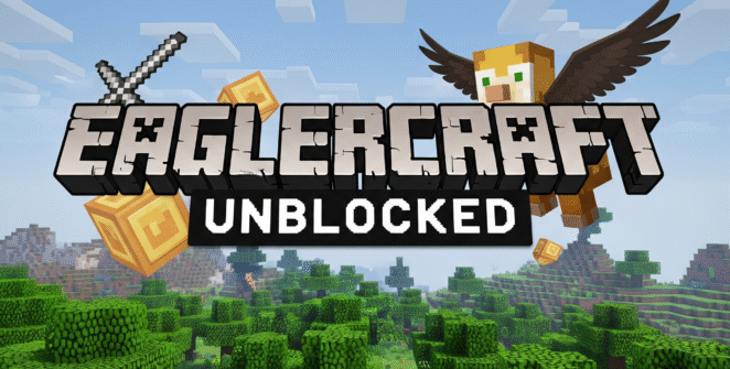 Eaglercraft Unblocked gameplay screenshot featuring pixelated blocks and vibrant landscapes, ideal for online gaming and school Wi-Fi.